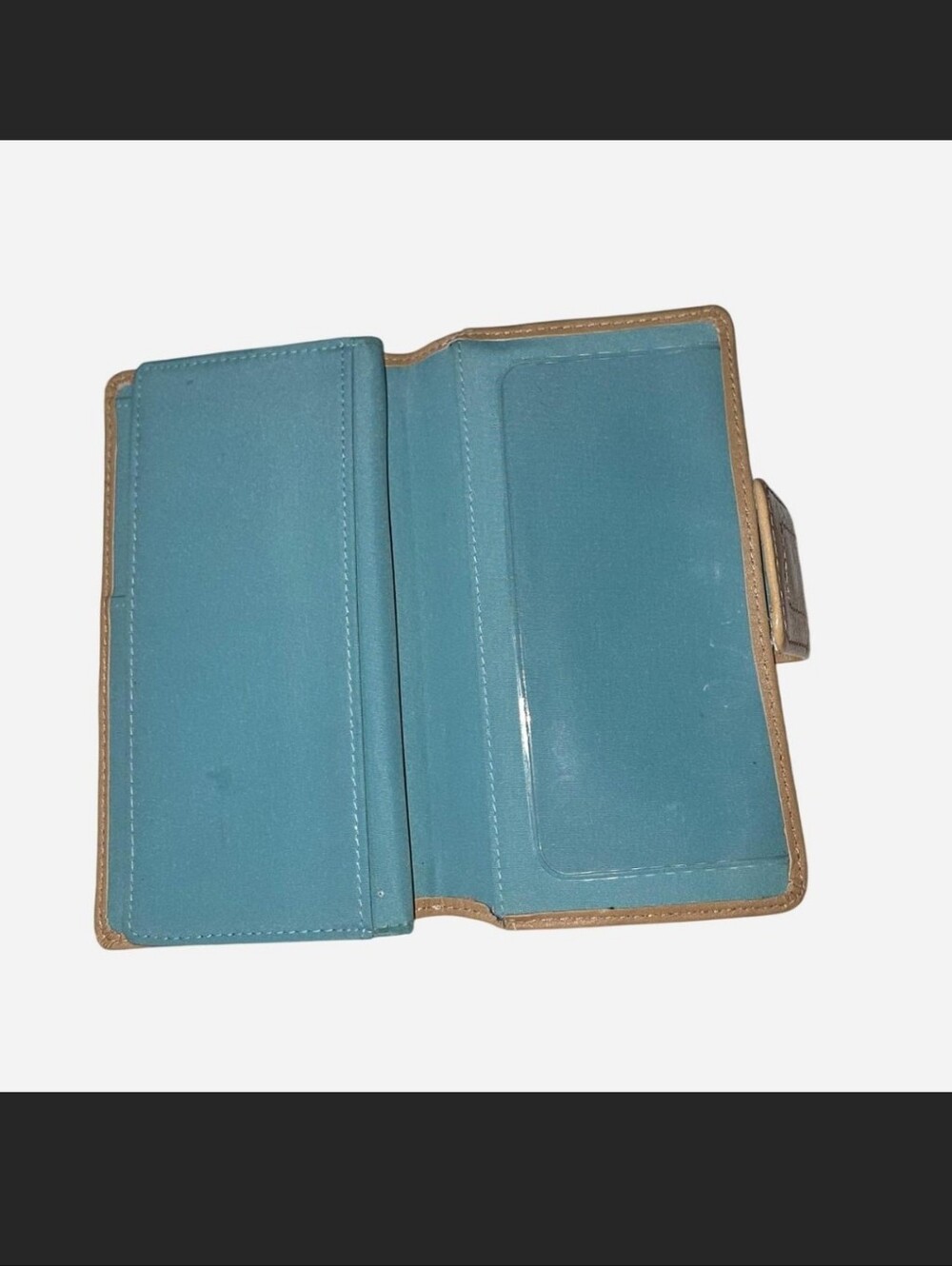 Fossil Two-Tone Teal & Tan Leather Wallet / Checkbook Organizer - Picture 3 of 5